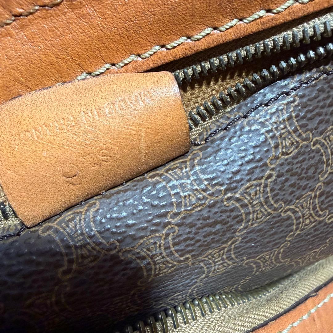 セリーヌ　ボストンバッグ　ショルダー付き　マカダム　レザー