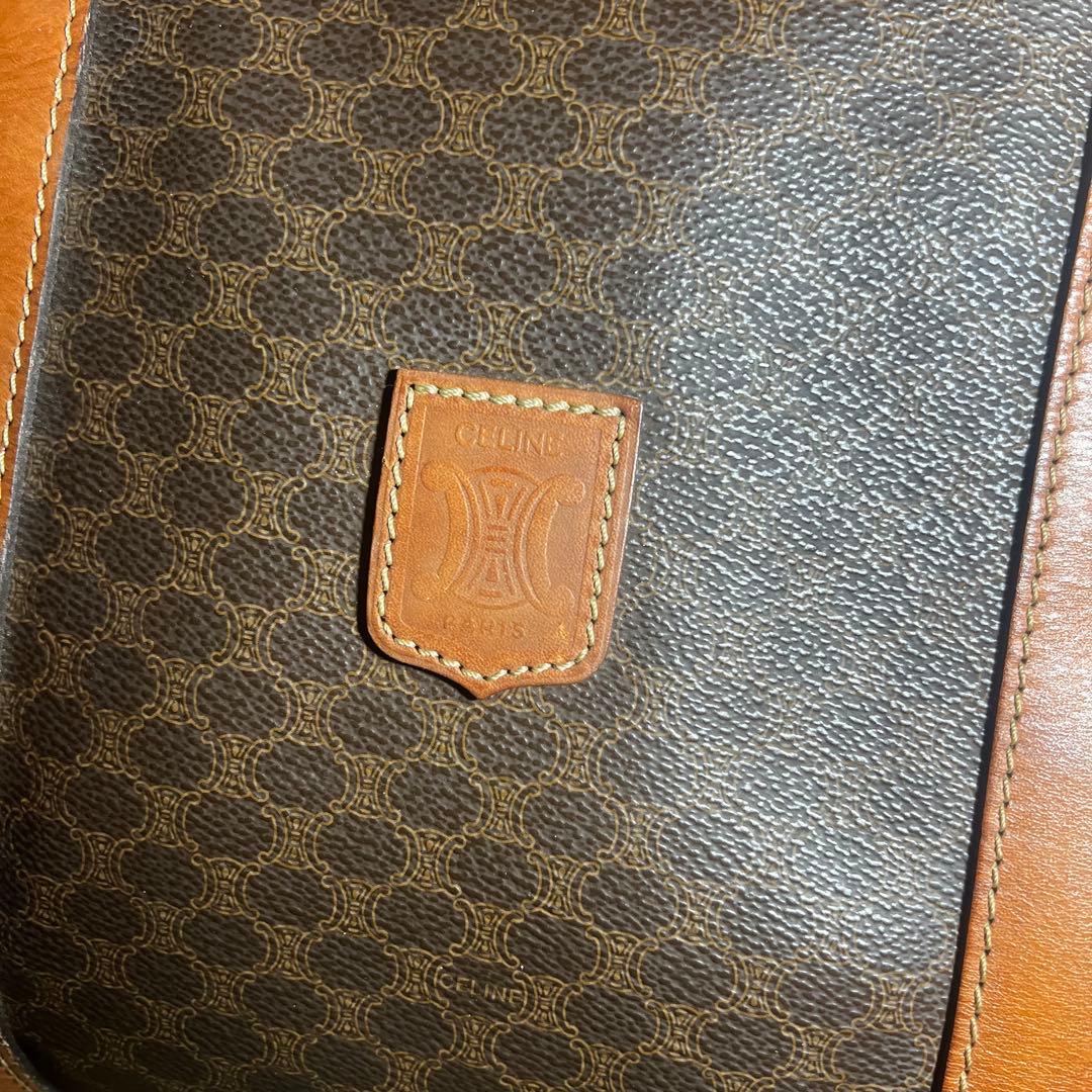 セリーヌ　ボストンバッグ　ショルダー付き　マカダム　レザー