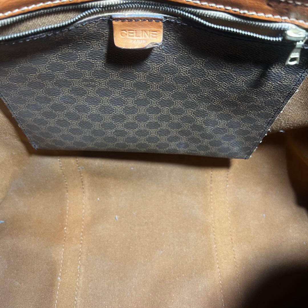 セリーヌ　ボストンバッグ　ショルダー付き　マカダム　レザー