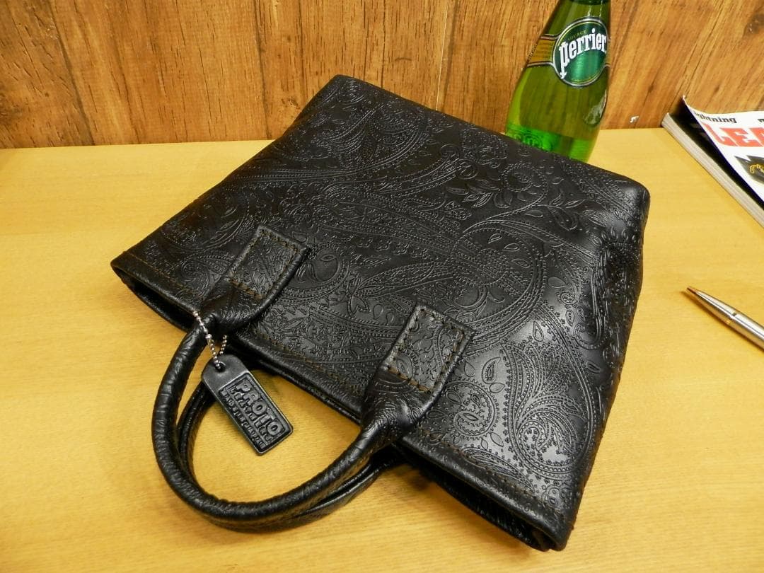 ☆XSサイズ☆ブラックペイズリー×赤裏地のミニトートバッグ!日本製　姫路レザー