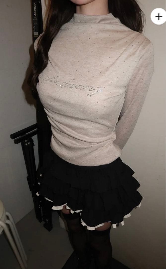 ANDWANG AND bijou high neck tops ベージュ