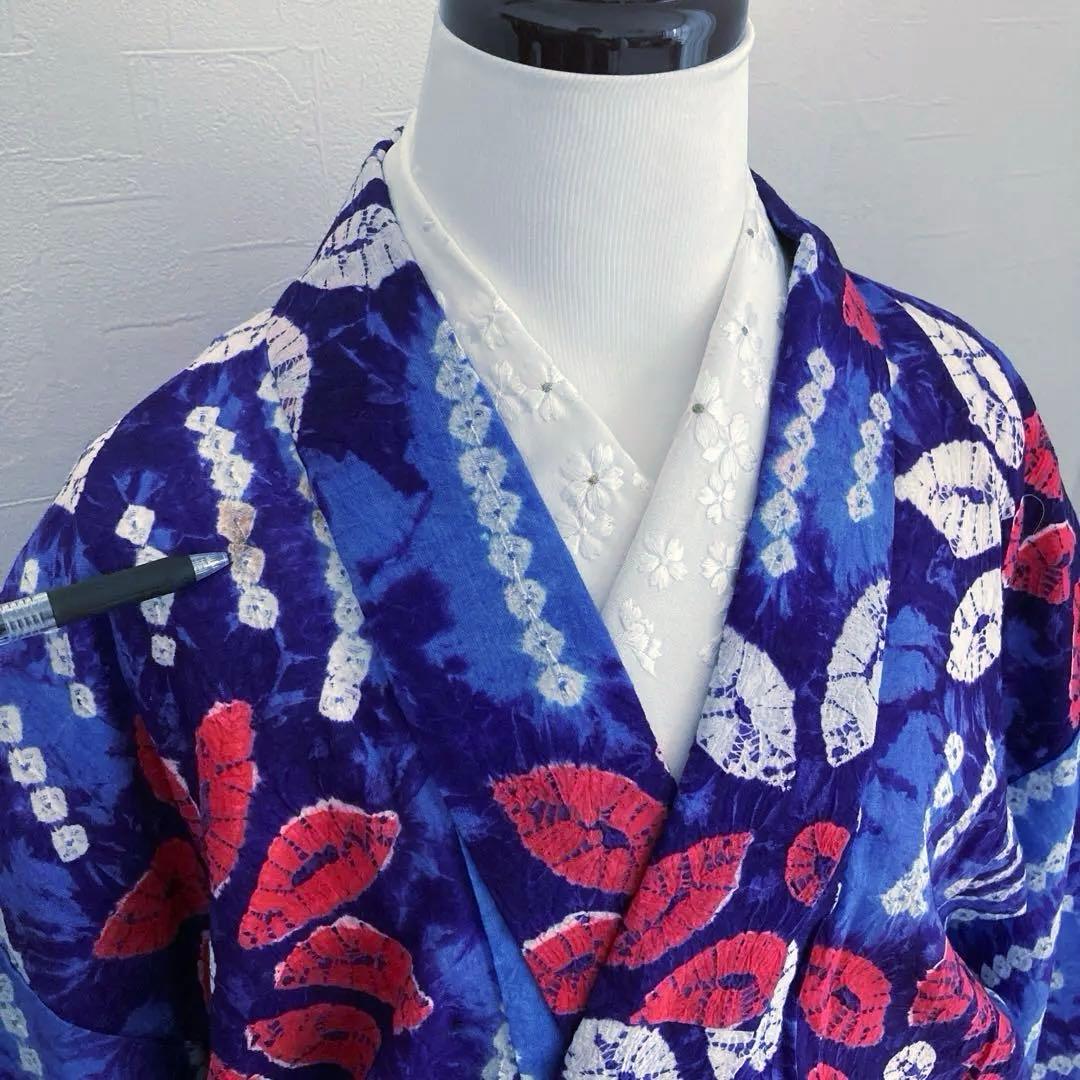 有松絞り　手縫い上質浴衣　レトロな大輪花模様　No.3-66