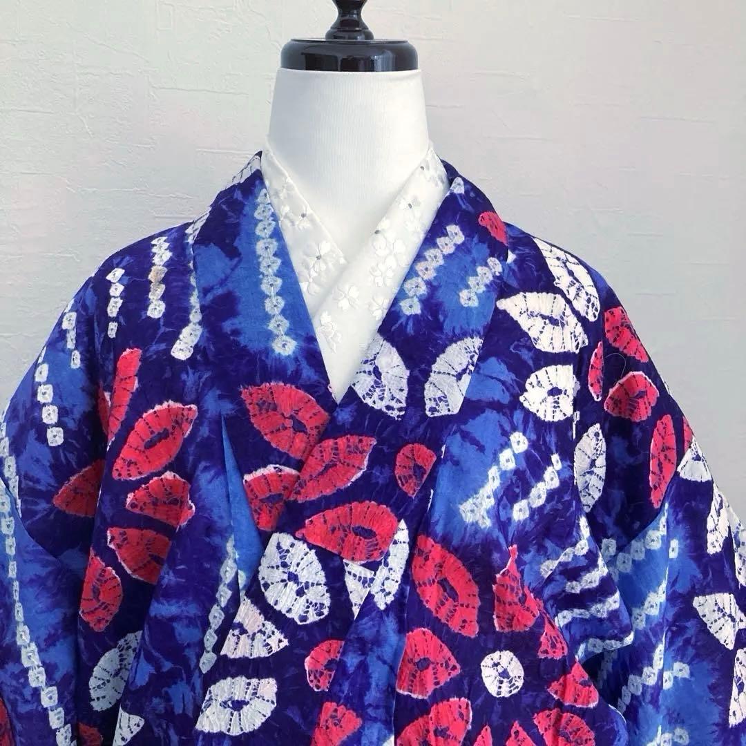 有松絞り　手縫い上質浴衣　レトロな大輪花模様　No.3-66