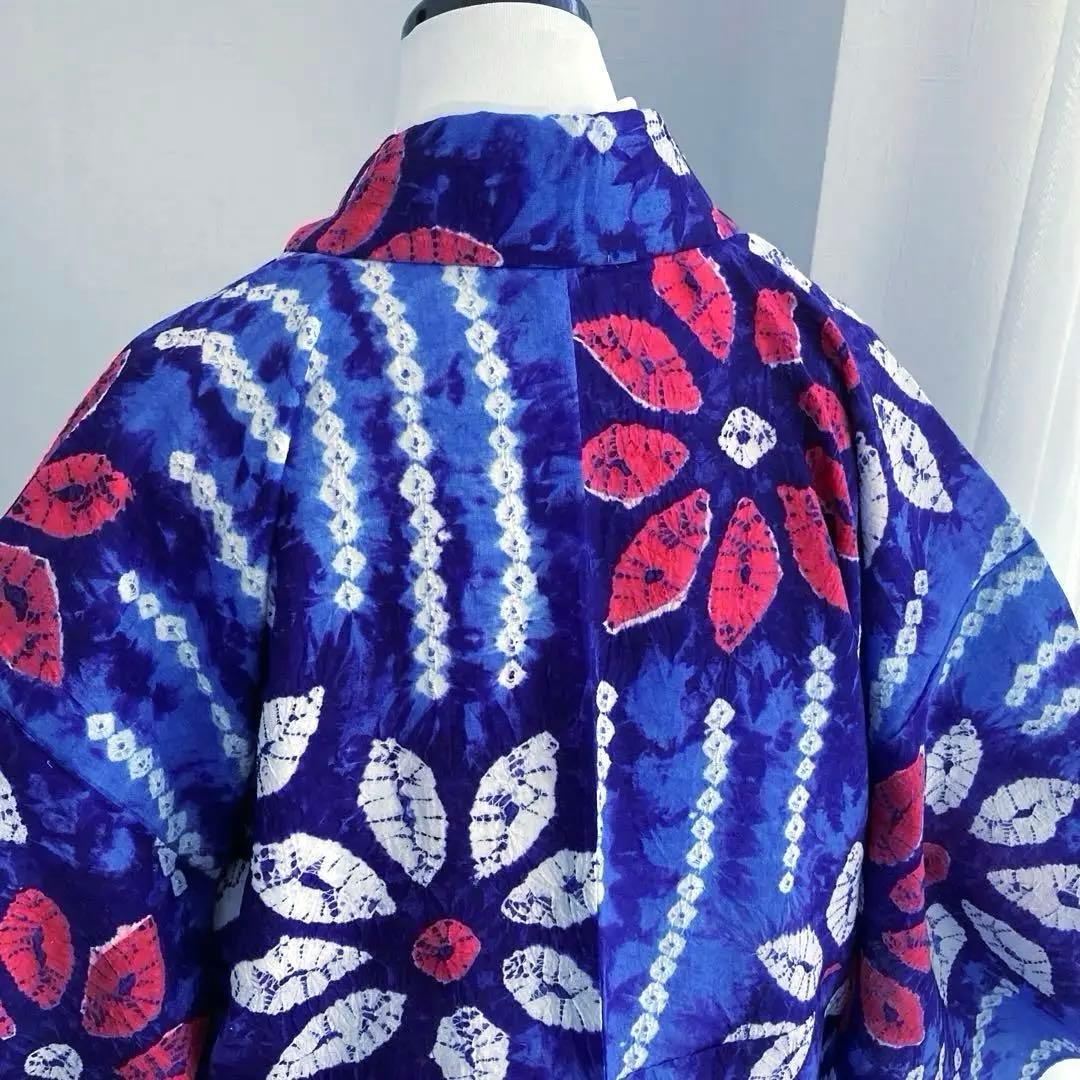 有松絞り　手縫い上質浴衣　レトロな大輪花模様　No.3-66