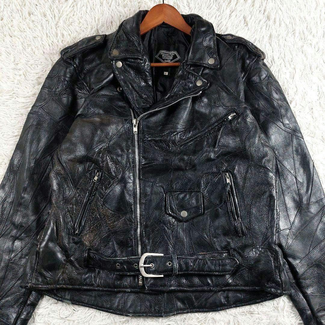 XL 短丈 ツギハギ y2k 90~00s アメジャン ダブルレザー ライダース