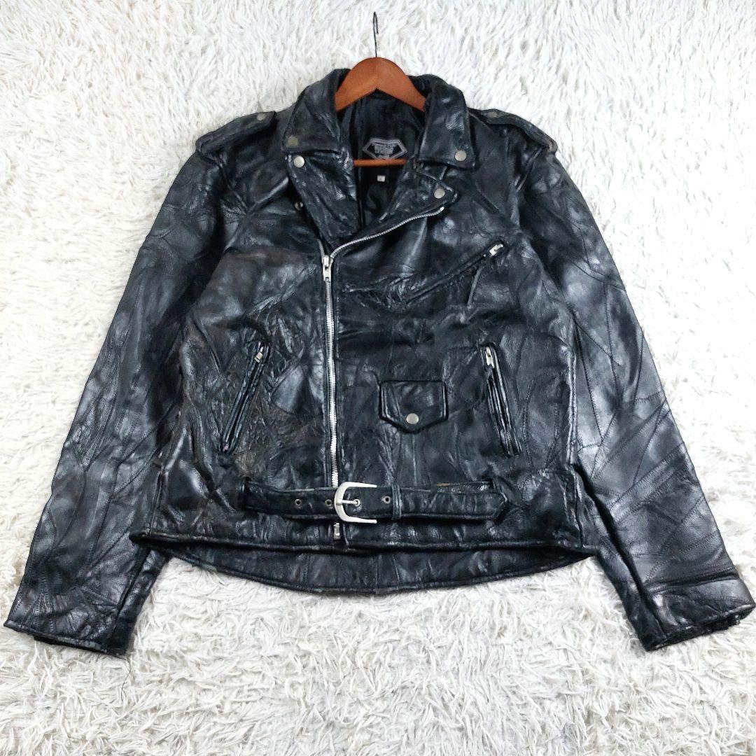 XL 短丈 ツギハギ y2k 90~00s アメジャン ダブルレザー ライダース