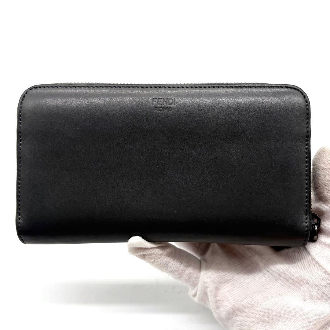 【美品】フェンディ 長財布 ラウンドジップ バグズアイ モンスター グレー