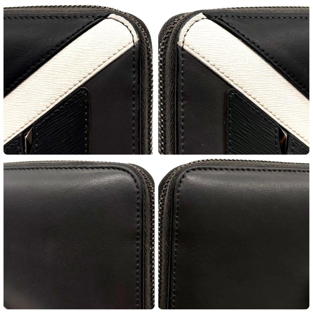 【美品】フェンディ 長財布 ラウンドジップ バグズアイ モンスター グレー