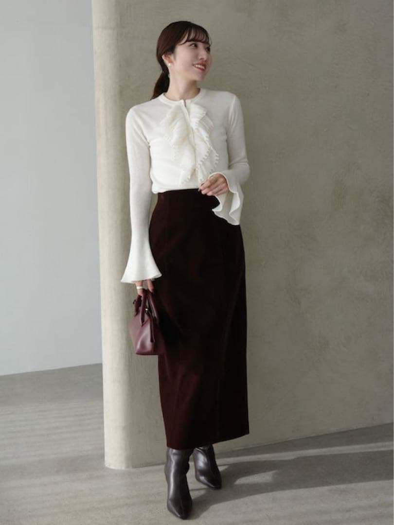 anuans カスケードフリルニットトップス アイボリー