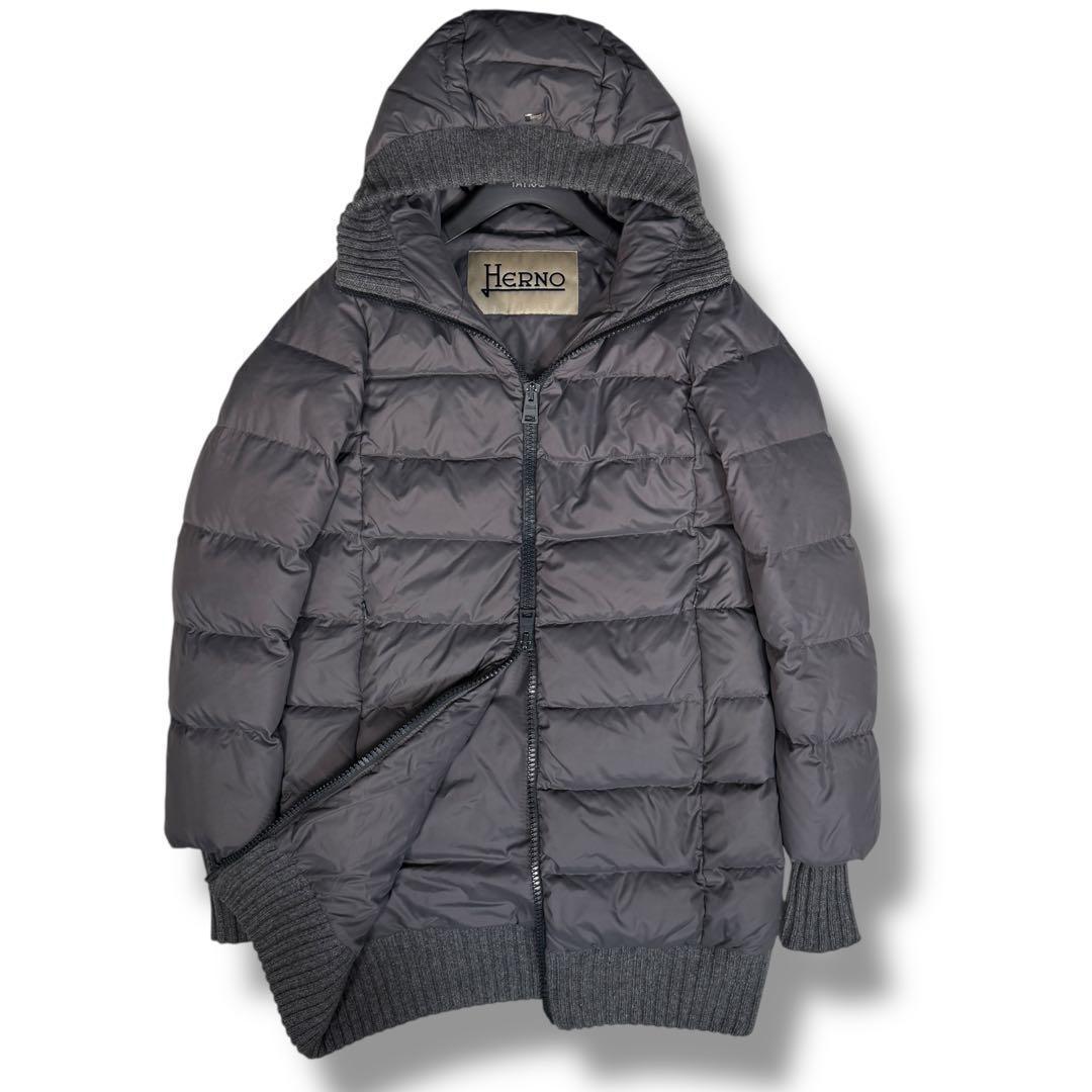 HERNO POLAR-TECH 切替 ロング リブニット ダウンコート