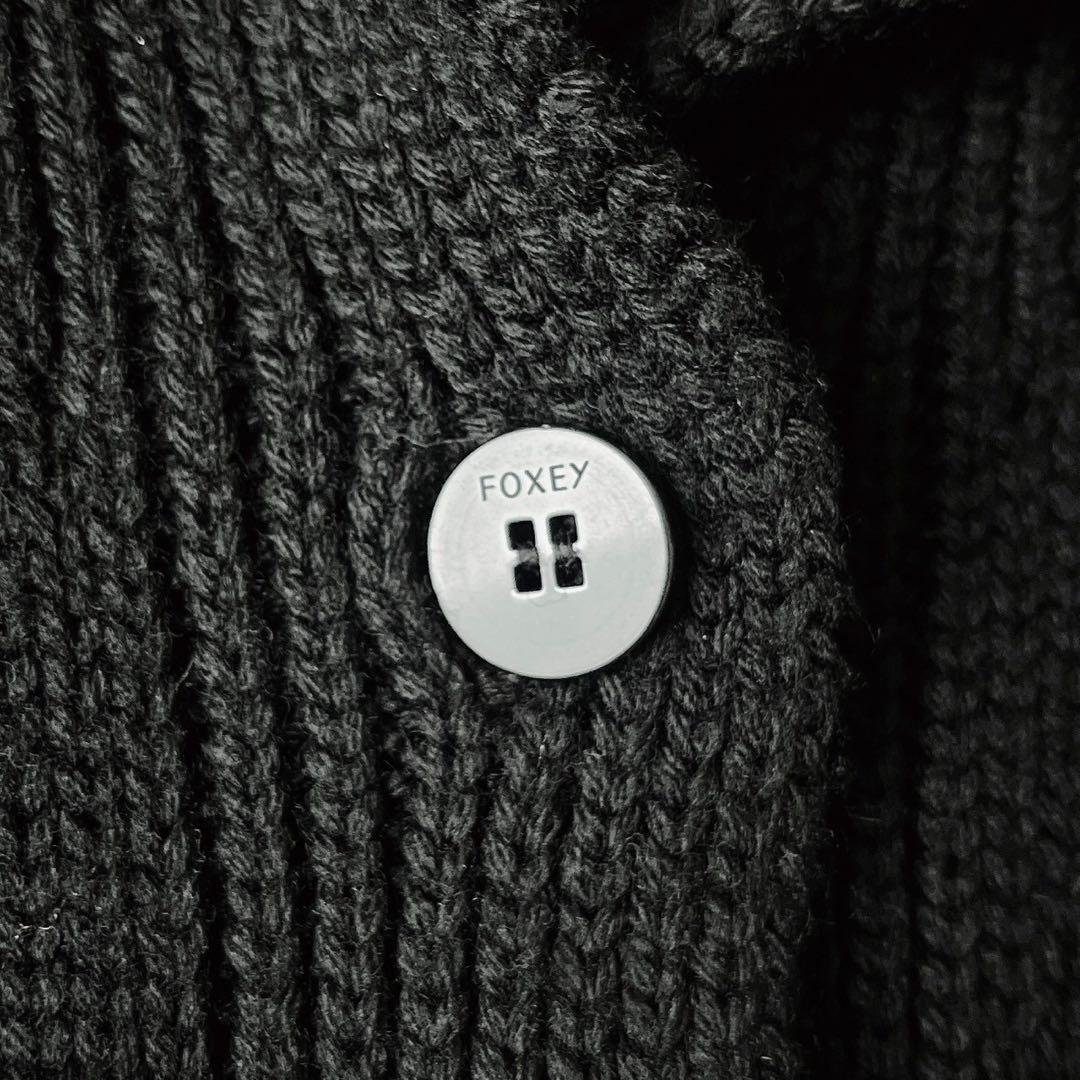 【美品】フォクシー ウール100％カーディガン ソフトブレンド 襟付き 黒