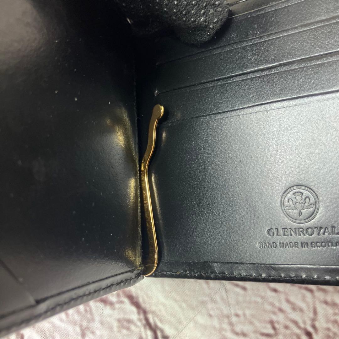 グレンロイヤル マネークリップ 小銭入れ付き 二つ折り財布 レザー ブラック