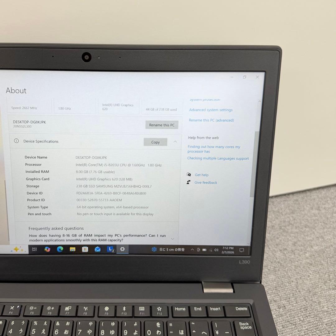 Windowsノート本体 Lenovo ThinkPad L390 8GB/256GB