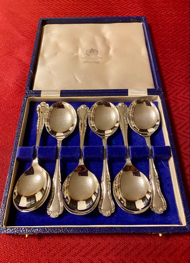 【英国王室御用達☆極美品】Mappin&Webb スープスプーン６本 収納箱付！
