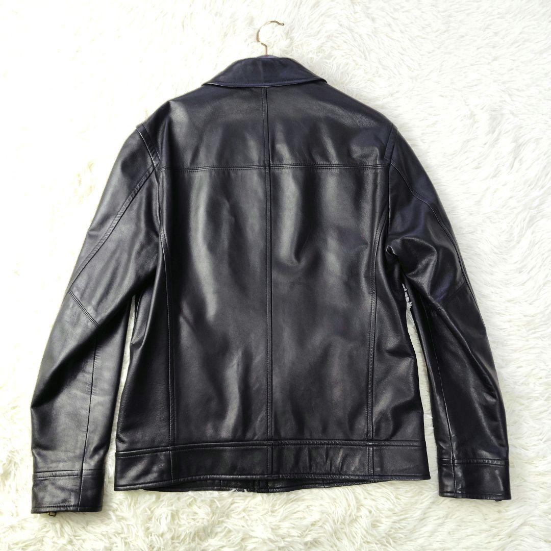 【羊革】タケオキクチ◆ラムレザートラッカージャケット　ライダース　ロゴ裏地　M