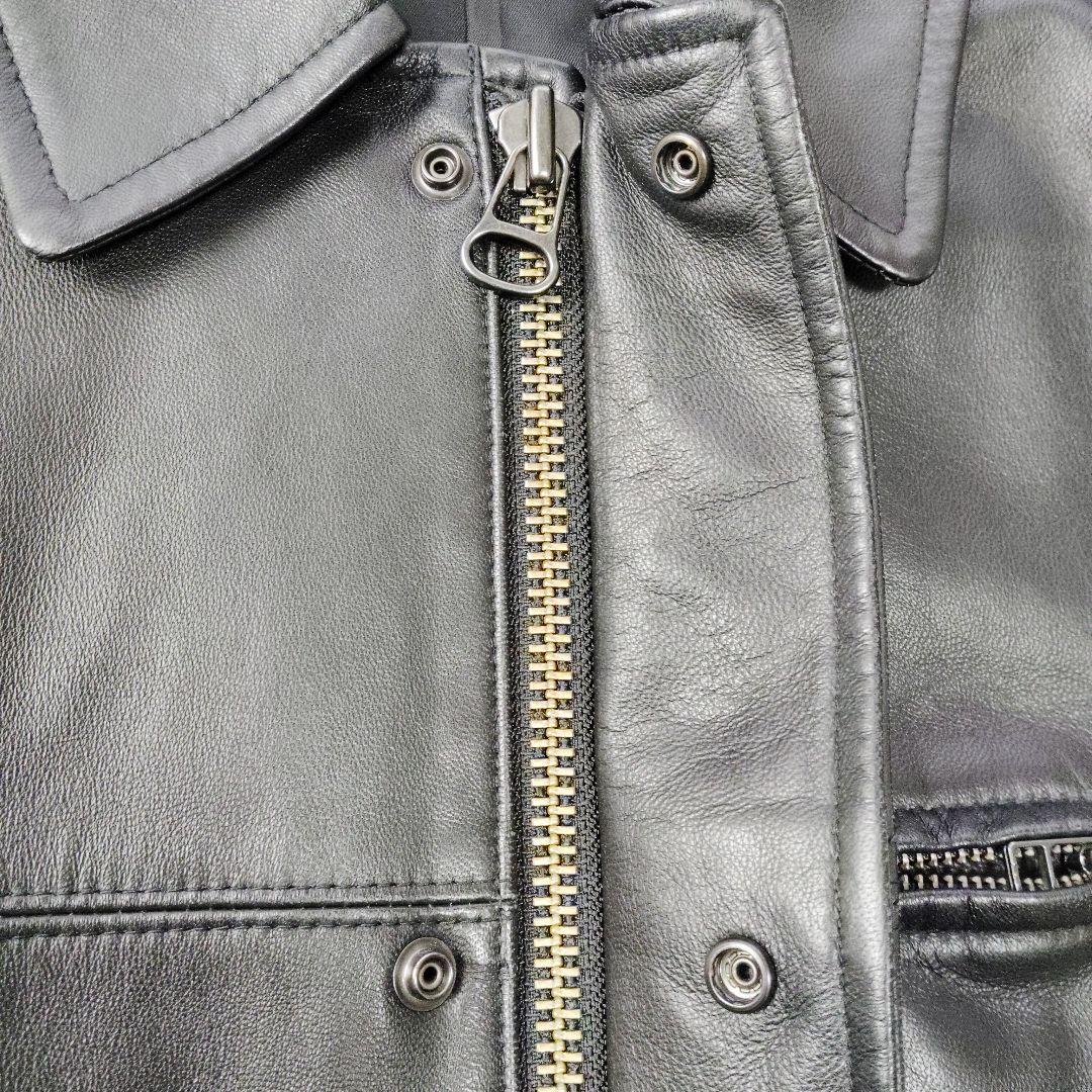 【羊革】タケオキクチ◆ラムレザートラッカージャケット　ライダース　ロゴ裏地　M