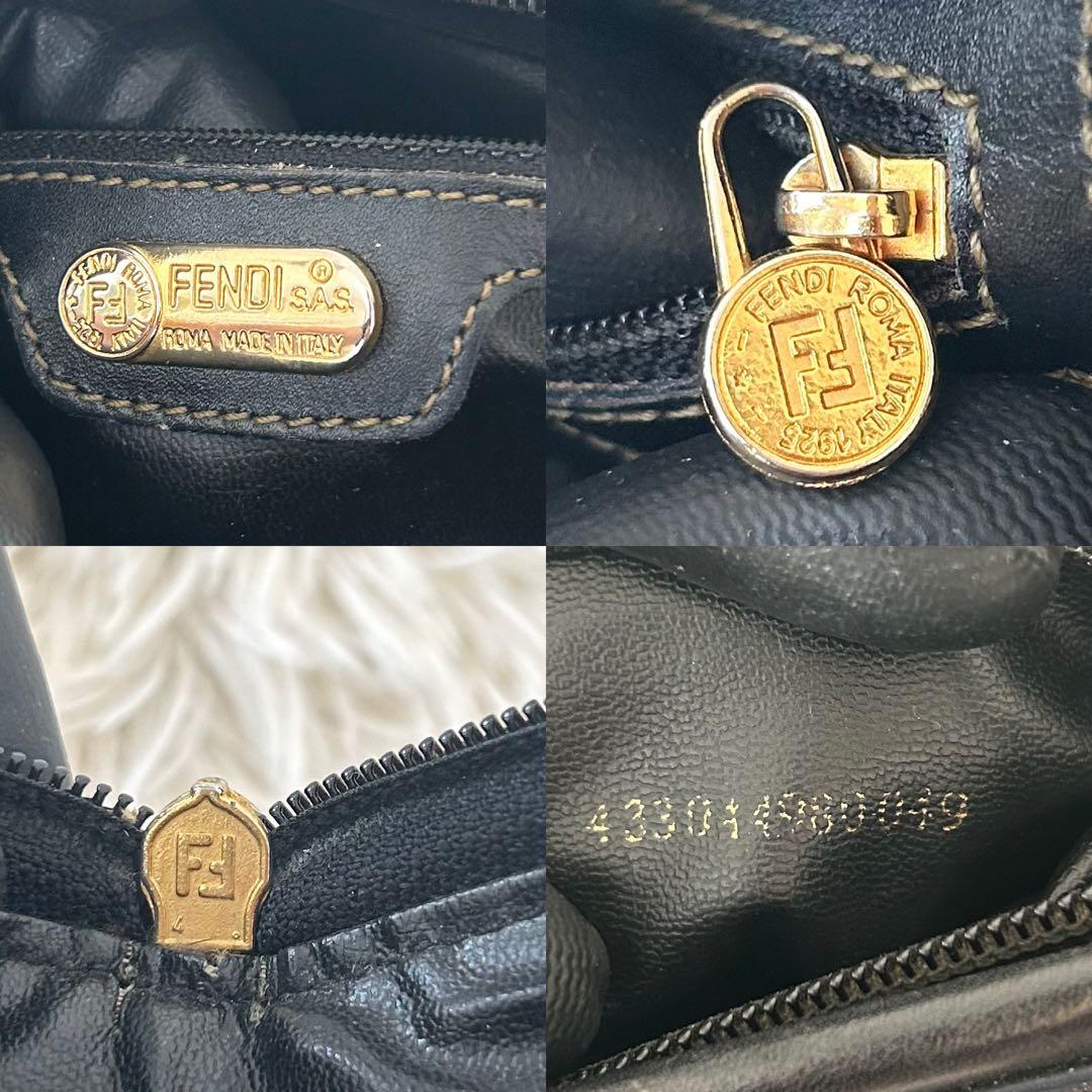 FENDI ペカン柄 ミニボストン PVC ネイビー　ストライプ　金具