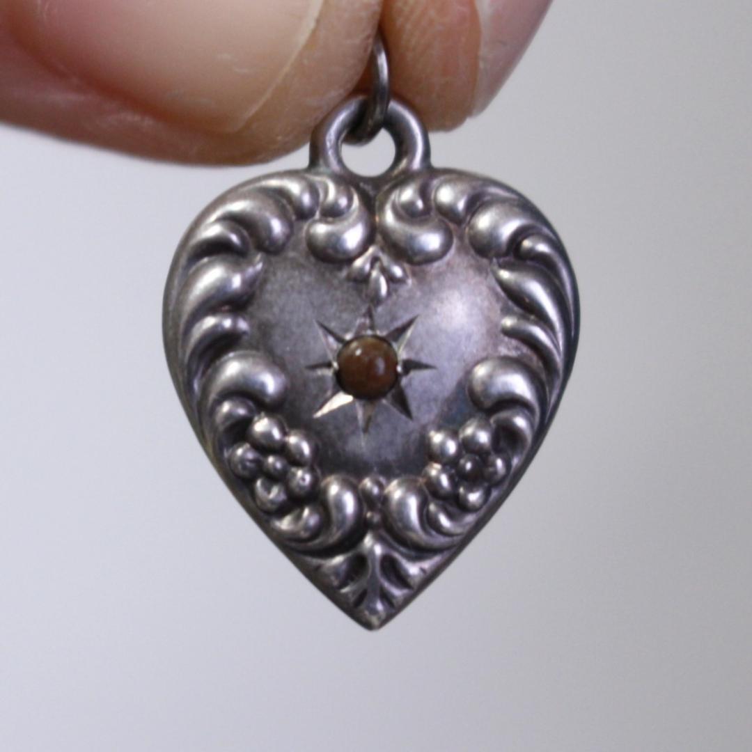 40s　スウィートハートジュエリー　WW2　シルバー　　勿忘草　波 　赤　石