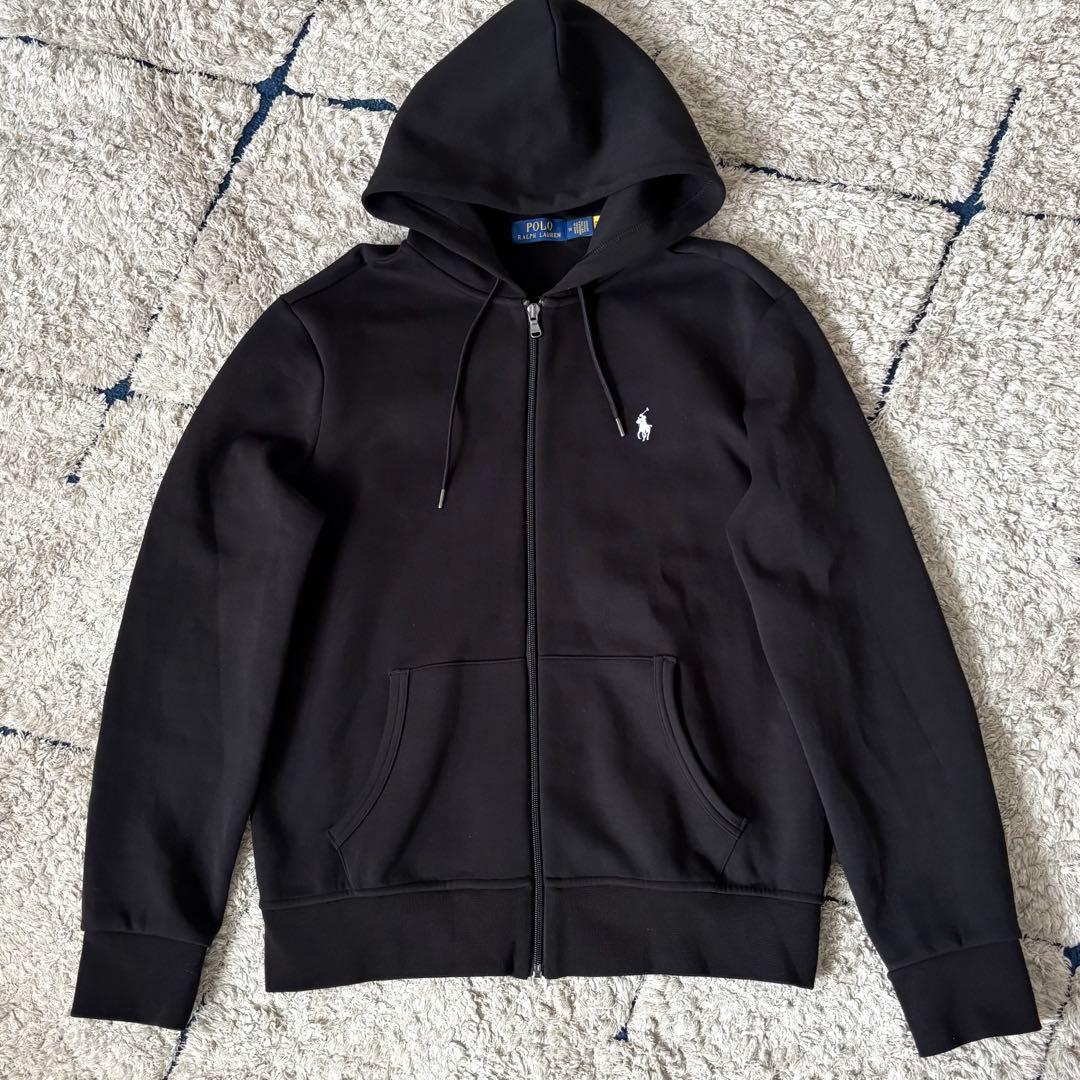 【美品✨】ポロラルフローレン　パーカー　フード　ジップ　ポニー刺繍　黒　ブラック