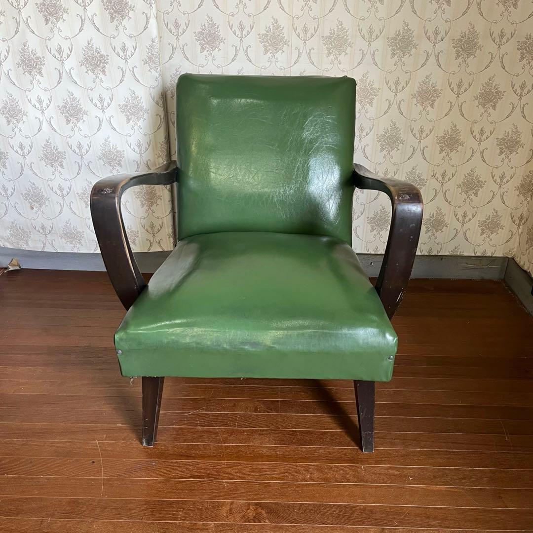 【アンティーク】昭和レトロ レザー アームチェア 一人掛けソファ 椅子 古家具