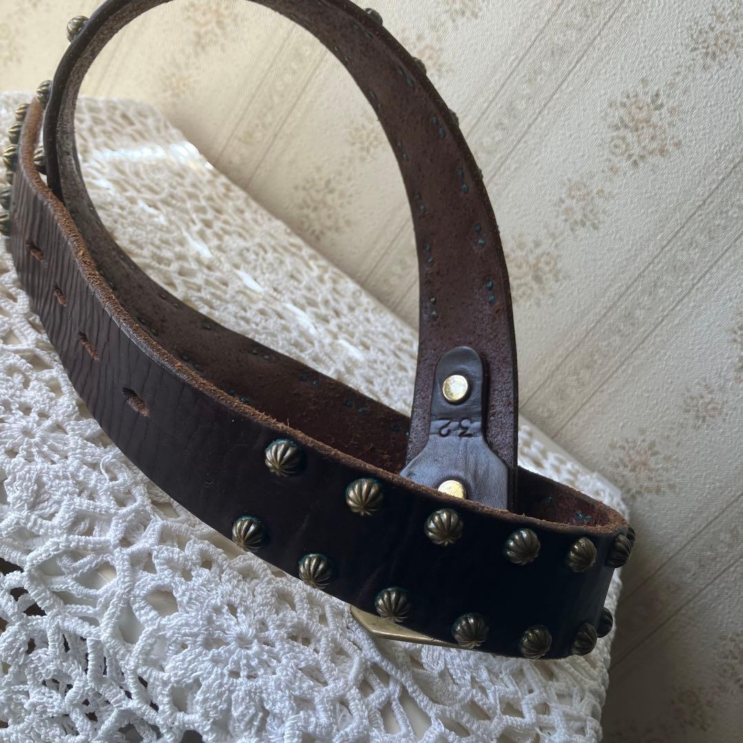 HTC ダークブラウン レザースタッズベルト32