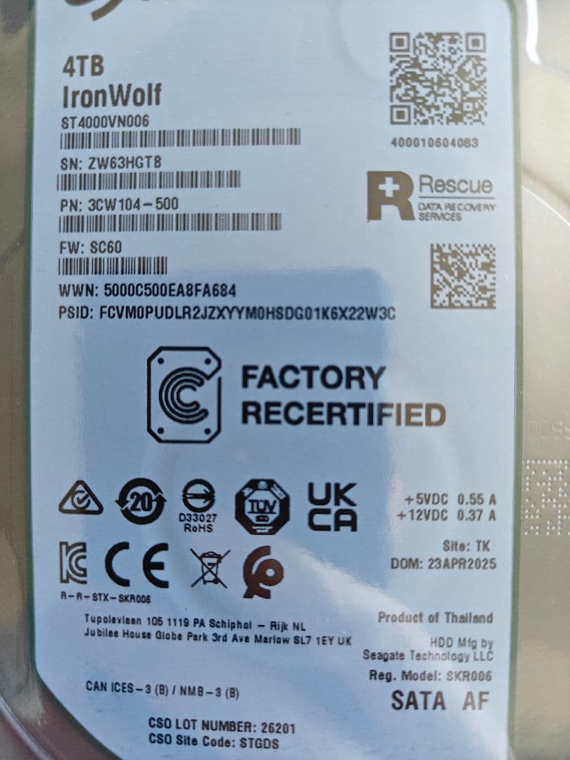 内蔵型ハードディスクドライブ Seagate IronWolf 4TB ST4000VN006 HDD