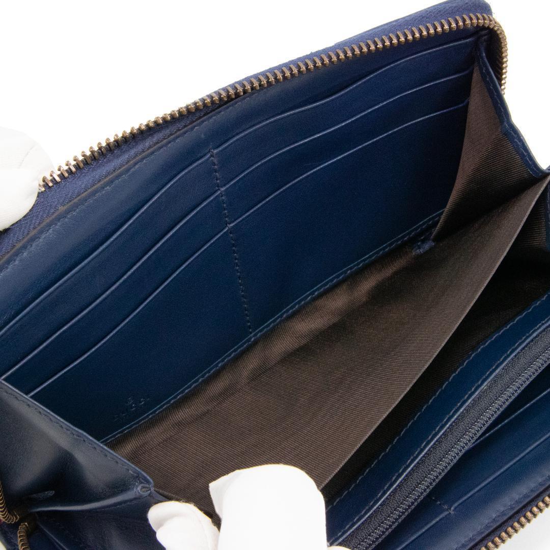 本物 グッチ 長財布 ファスナー メンズ ゴースト GG ネイビーブルー 赤 白