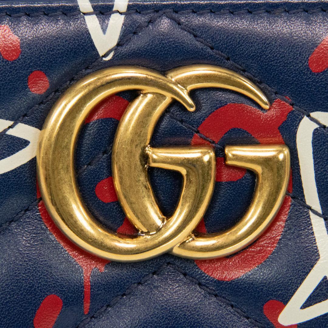 本物 グッチ 長財布 ファスナー メンズ ゴースト GG ネイビーブルー 赤 白