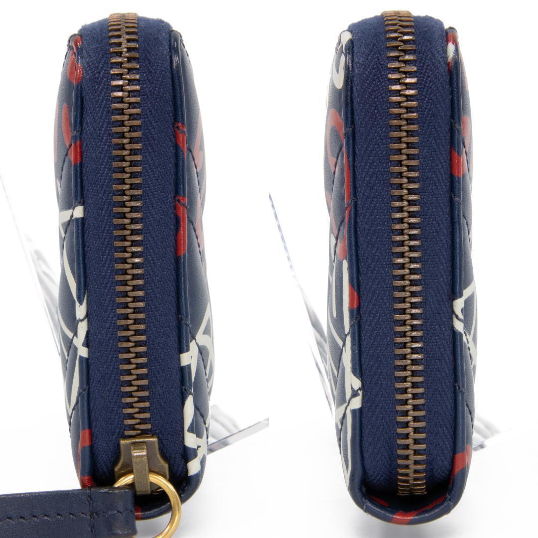 本物 グッチ 長財布 ファスナー メンズ ゴースト GG ネイビーブルー 赤 白