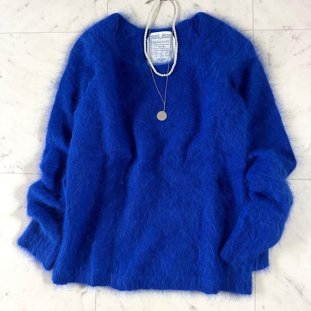極美品♪ビアズリー ふわふわ アンゴラファーニット クルーネック ブルー系