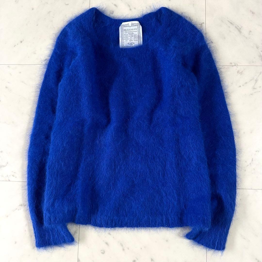 極美品♪ビアズリー ふわふわ アンゴラファーニット クルーネック ブルー系