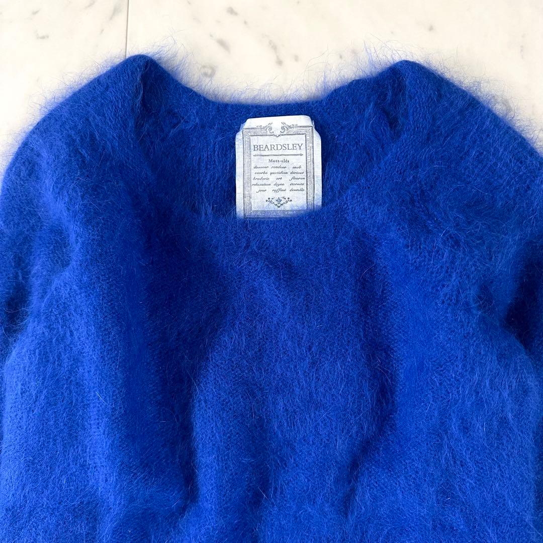 極美品♪ビアズリー ふわふわ アンゴラファーニット クルーネック ブルー系