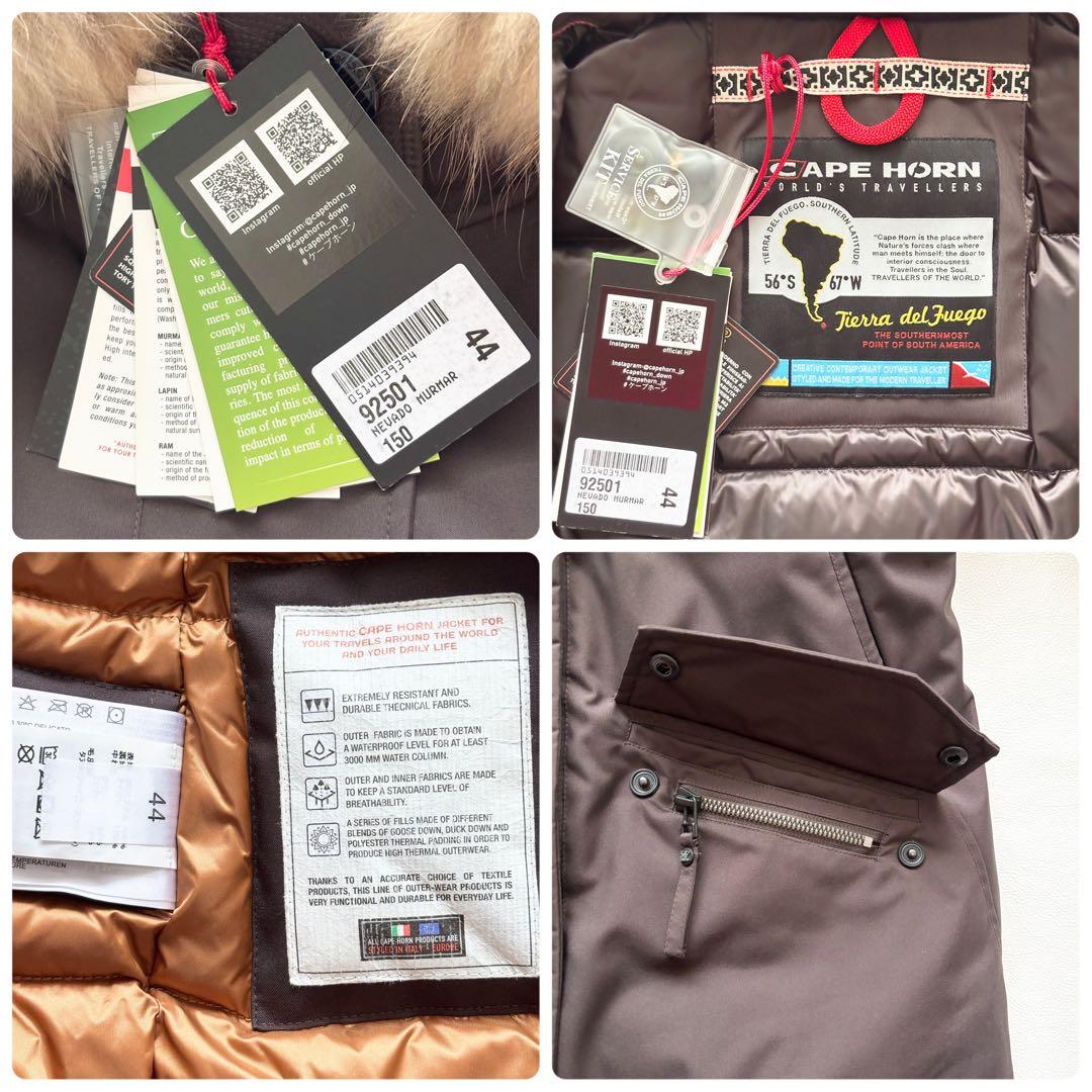 01954 未使用タグ付　Cape horn ダウンコート　ラクーンファー　44