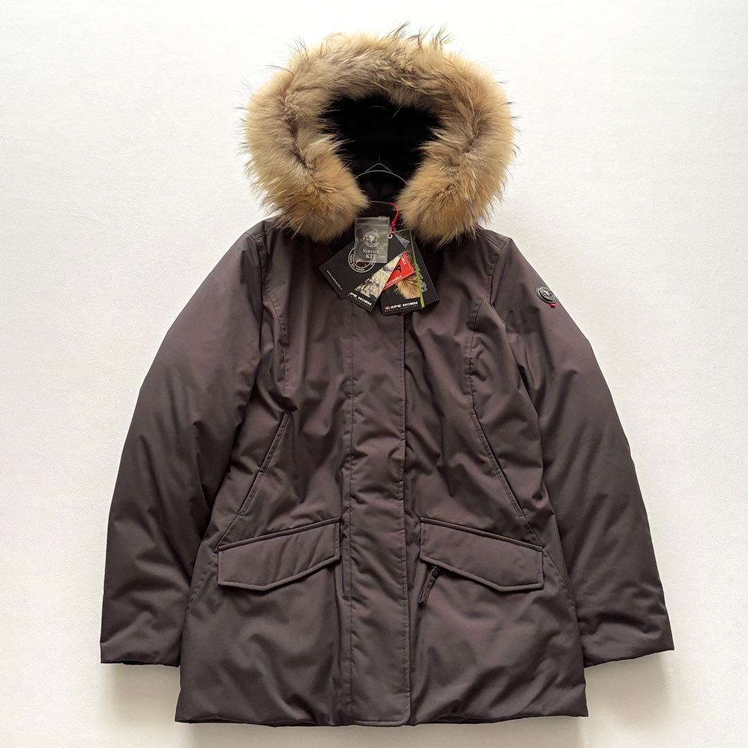 01954 未使用タグ付　Cape horn ダウンコート　ラクーンファー　44