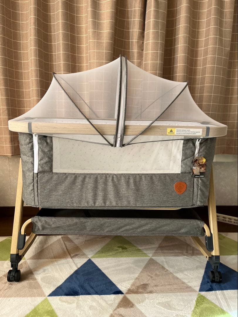 【美品】HZDMJ折りたたみベビーベッド　グレー