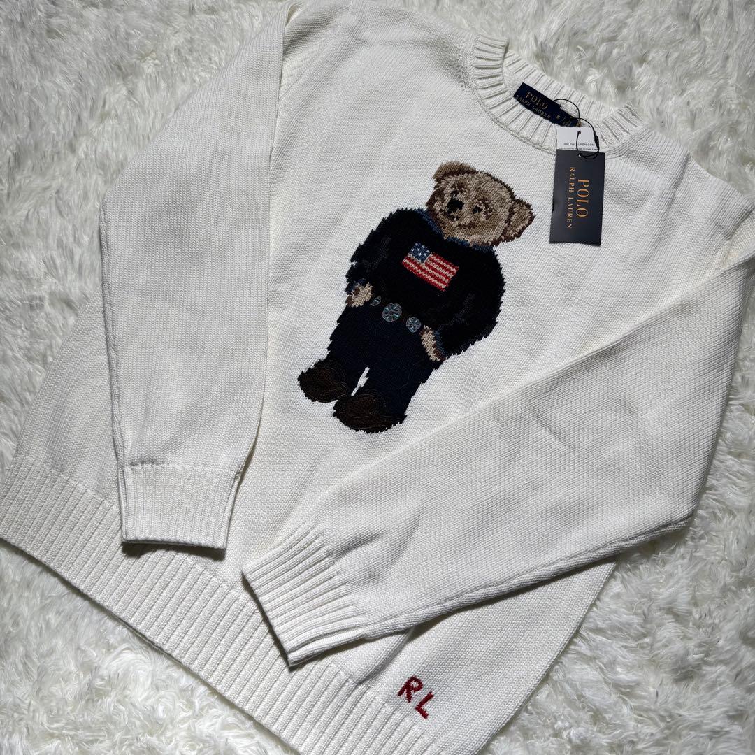 M ラルフローレン ポロベア ニット セーター ホワイト メンズ　レディース