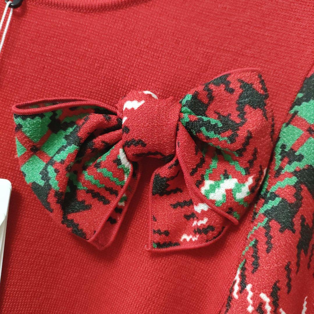 あーちゃん　エムズグレイシー レッドxグリーンチェックニット