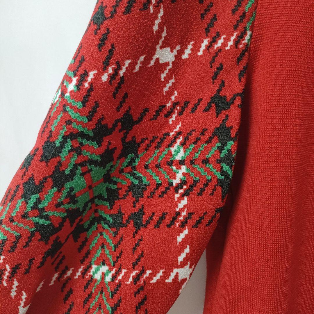 あーちゃん　エムズグレイシー レッドxグリーンチェックニット