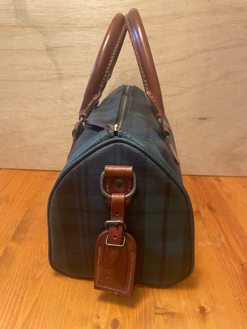 ポロラルフローレン ミニボストンバッグ グリーン PVCレザー 緑