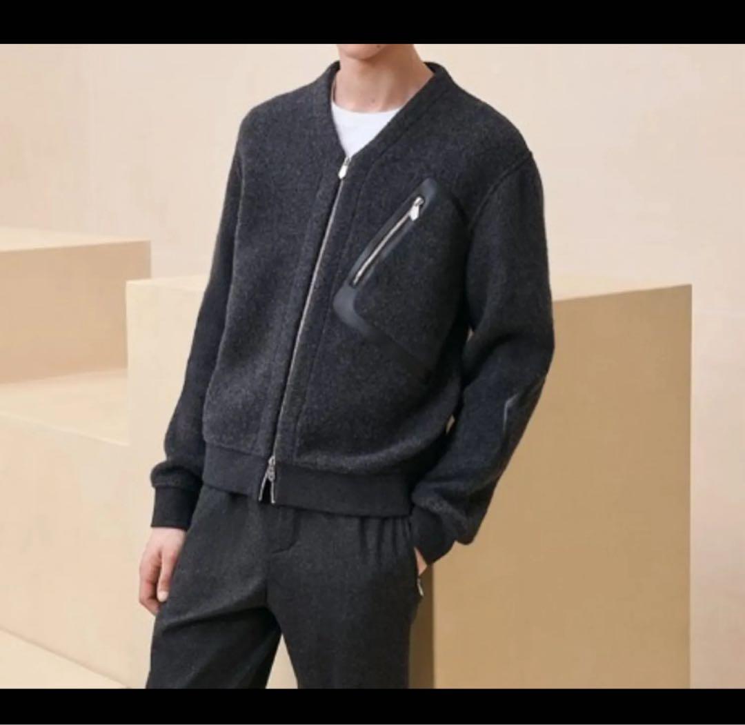 【極美品】最安値HERMES ジップアップ・カーディガン グレーブラック