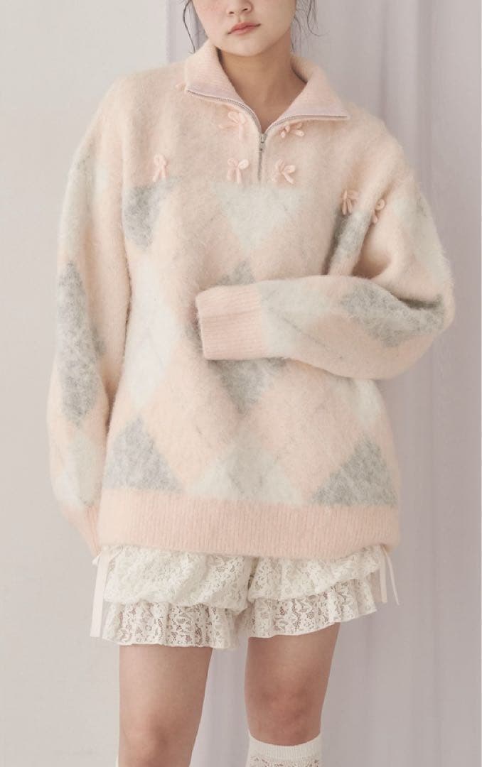 merry jenny メリージェニー　fluffyアーガイルZIPニット