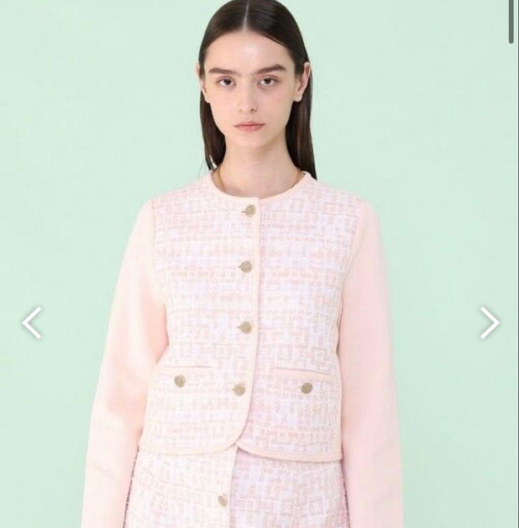 【ANAYI】新品未使用　25SS　サーモンピンクツイードコンビカーディガン