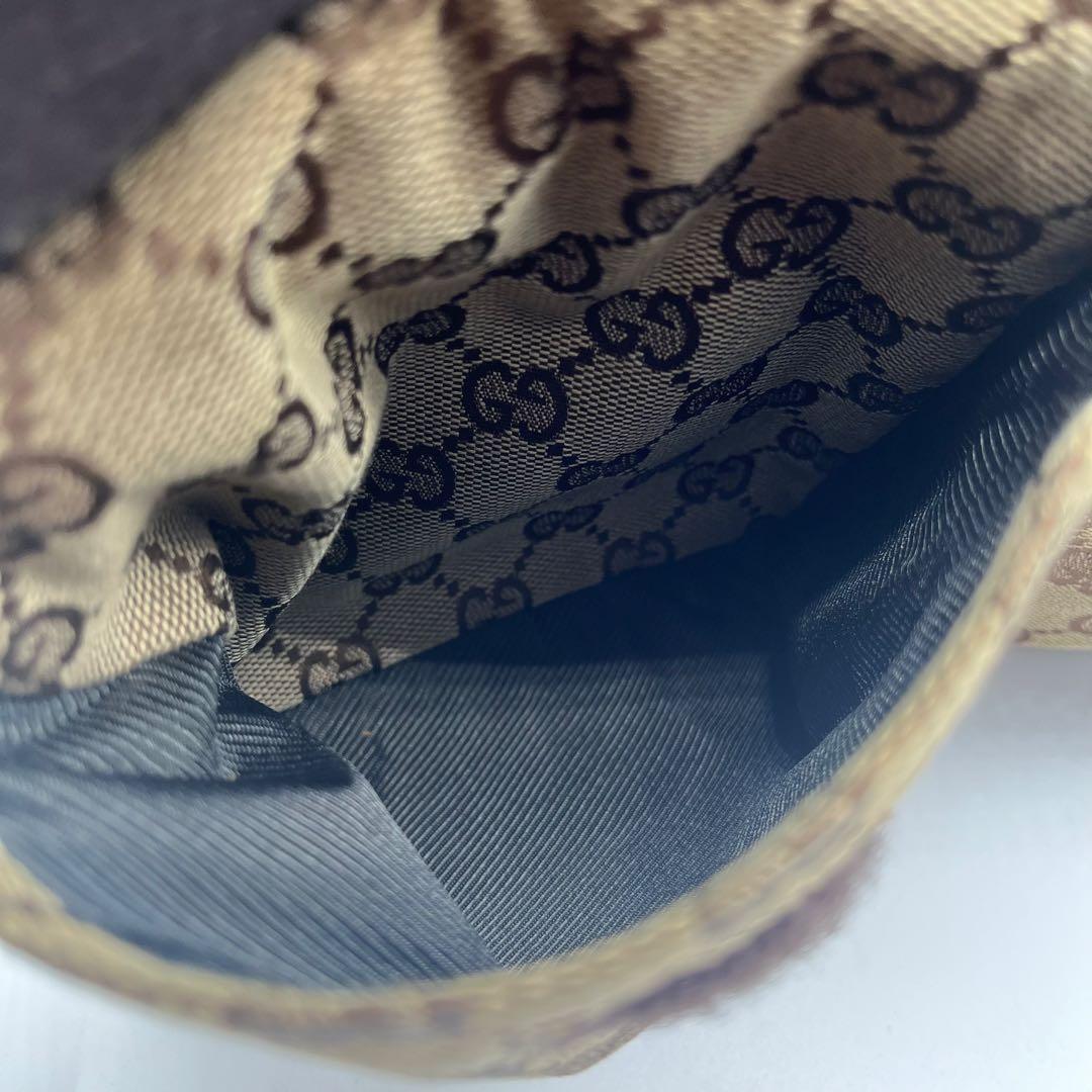 美品✨グッチ ボディバッグ ウエストポーチ レザー×GGキャンバス ブラウン