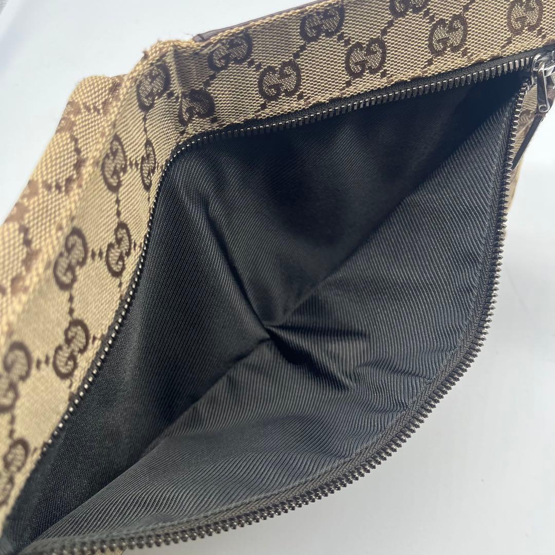 美品✨グッチ ボディバッグ ウエストポーチ レザー×GGキャンバス ブラウン