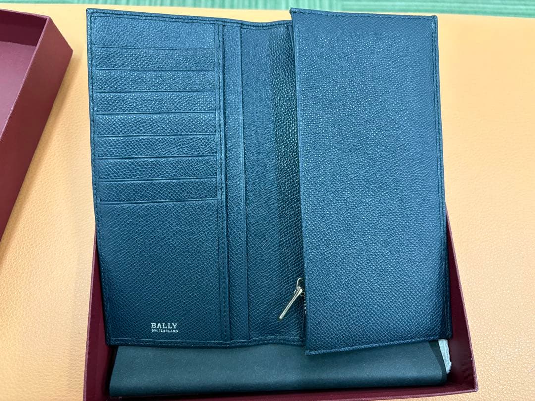 BALLY ネイビー レザー 長財布 箱付き