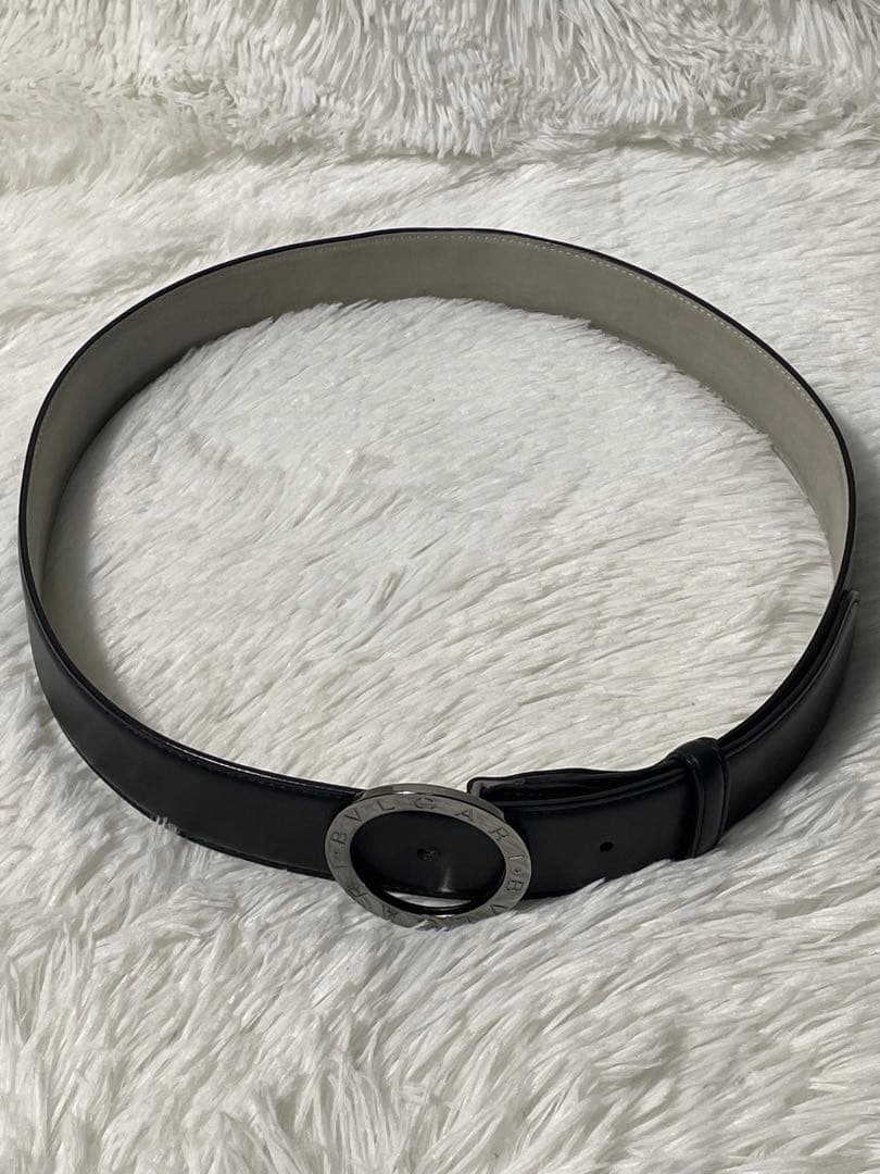 BVLGARI ブルガリ 本革　レザーベルト サークルロゴ ブラック98cm