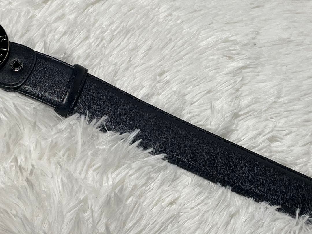 BVLGARI ブルガリ 本革　レザーベルト サークルロゴ ブラック98cm