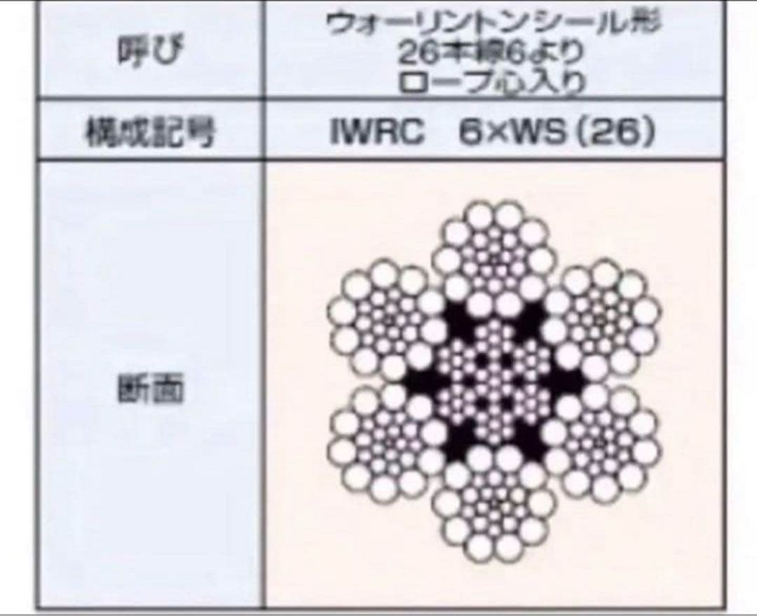 国産品　ユニック用ワイヤーロープ　8mm x 44m