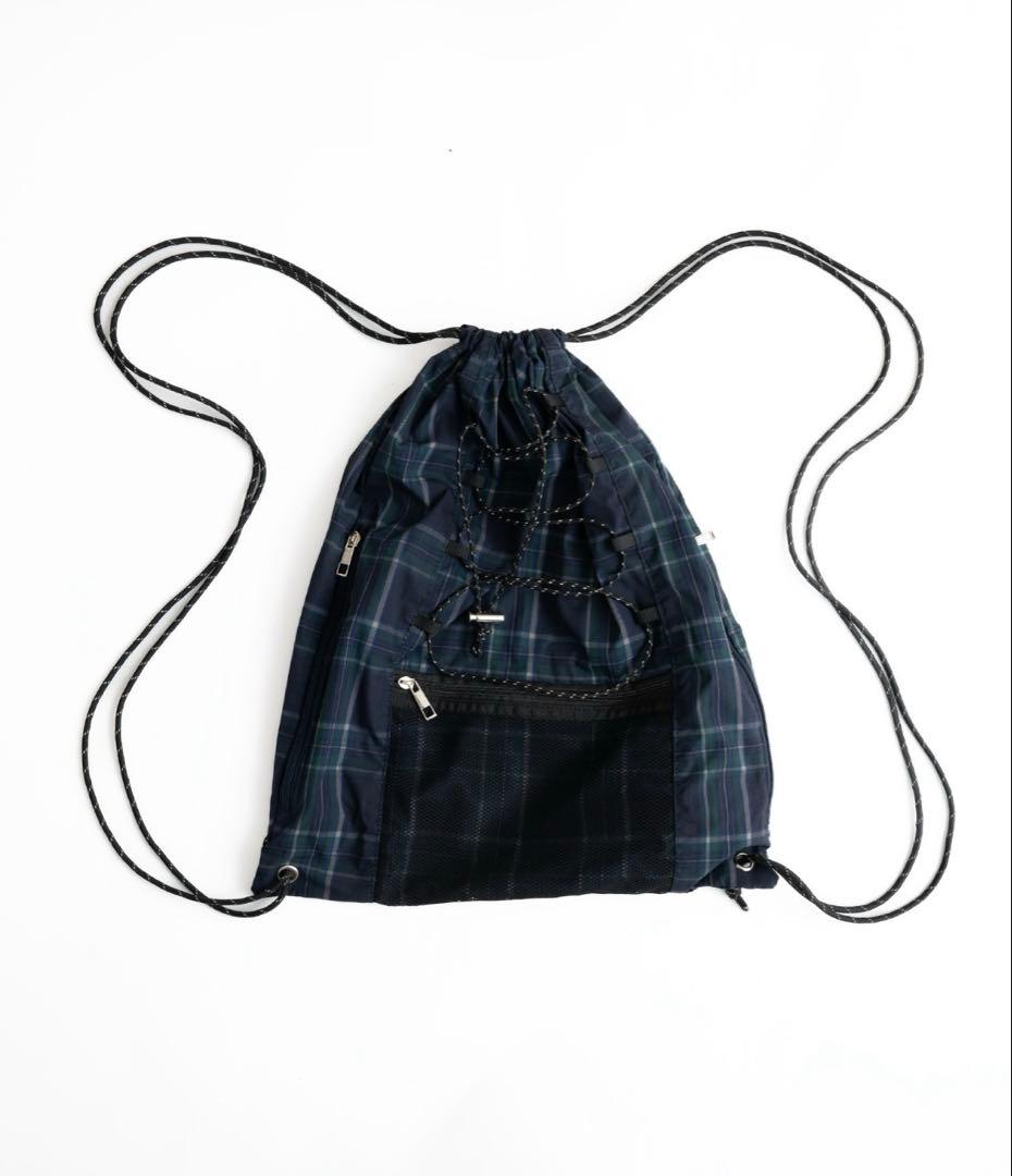ネイビー ブラック グリーン チェック ドローコード バックパック ナップサック