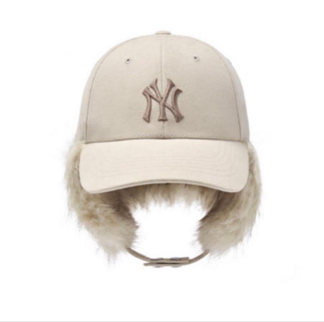 【韓国限定】MLB ⭐︎NYフライトキャップ　クリーム　新品未使用イヤーフラップ
